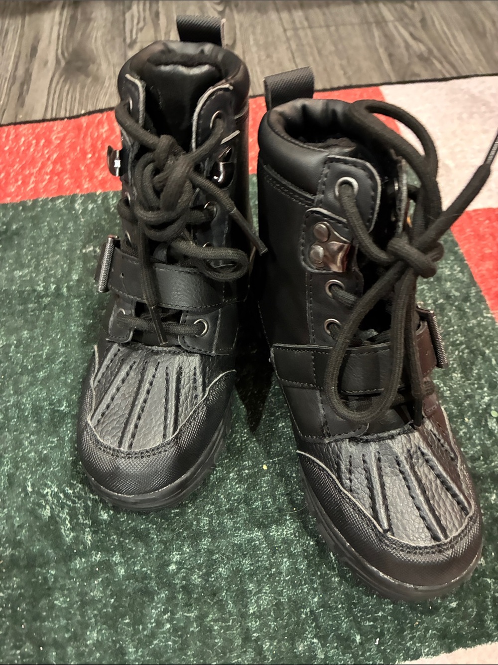 Kids Black Winter Lace-Up Boots